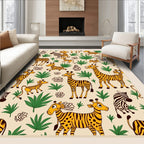 Whimsical Safari Animals Green Foliage Rug