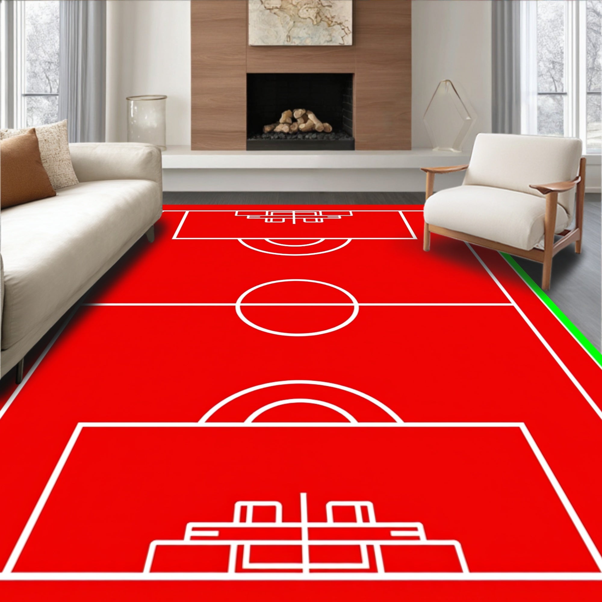 Red White Sport Field Rug