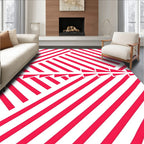 Red White Angular Strips Rug