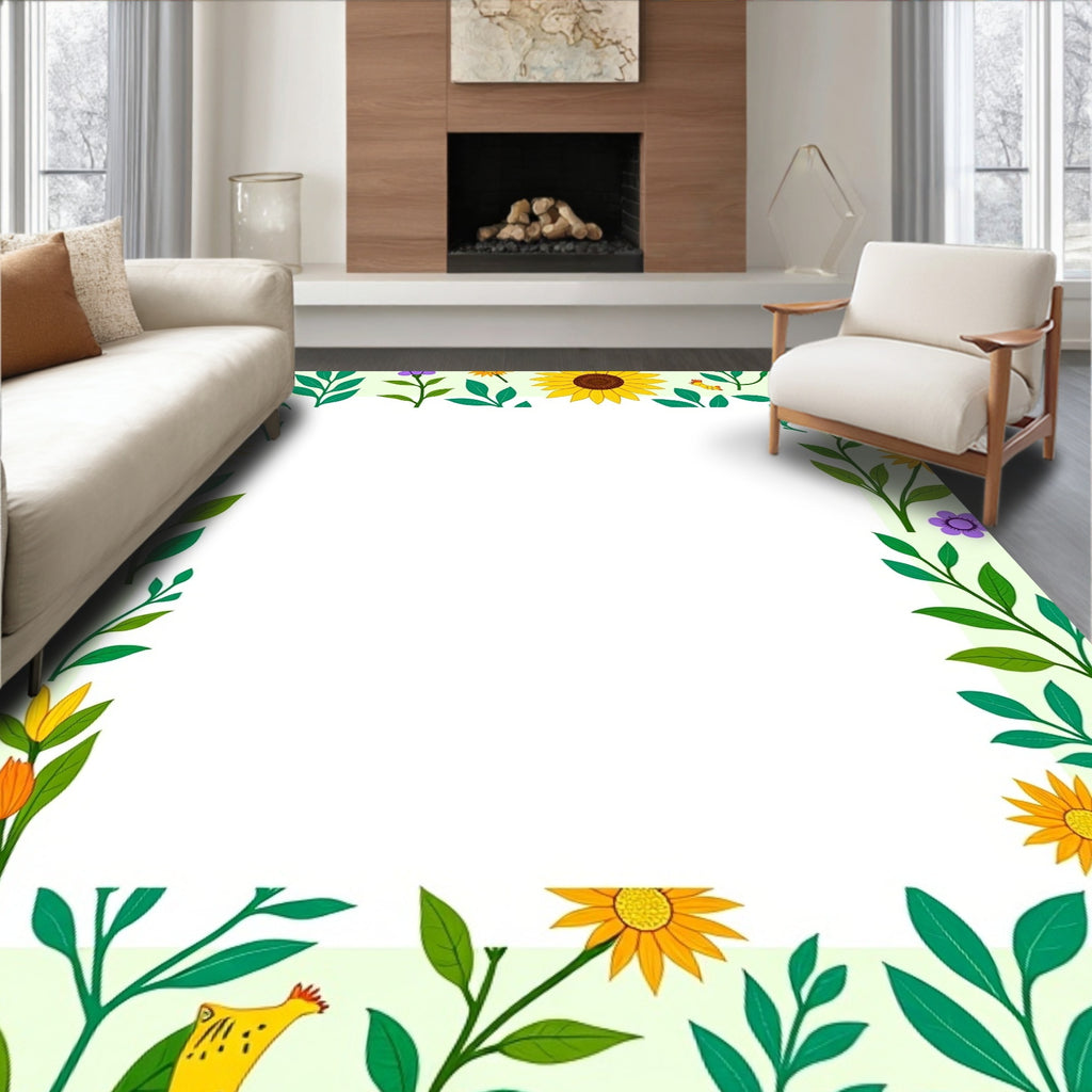 Whimsical Sunflower Garden Chicken Rug