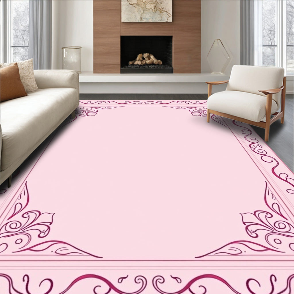 Delicate Lilac Scrollwork Border Rug