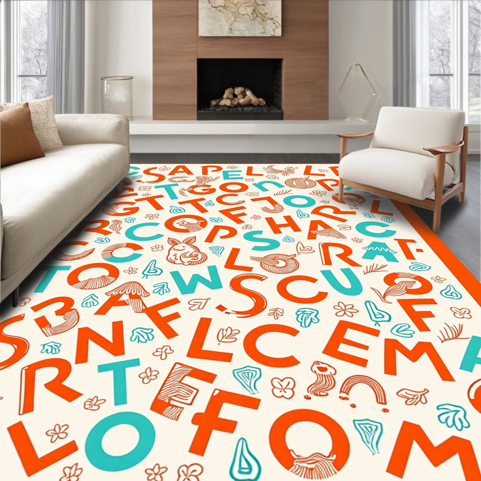 Retro Alphabet Garden Whimsical Rug