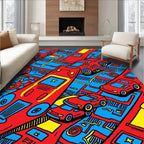 Red Blue Yellow Cars Collage Rug