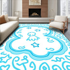 Playful Aqua Stars Swirls Rug