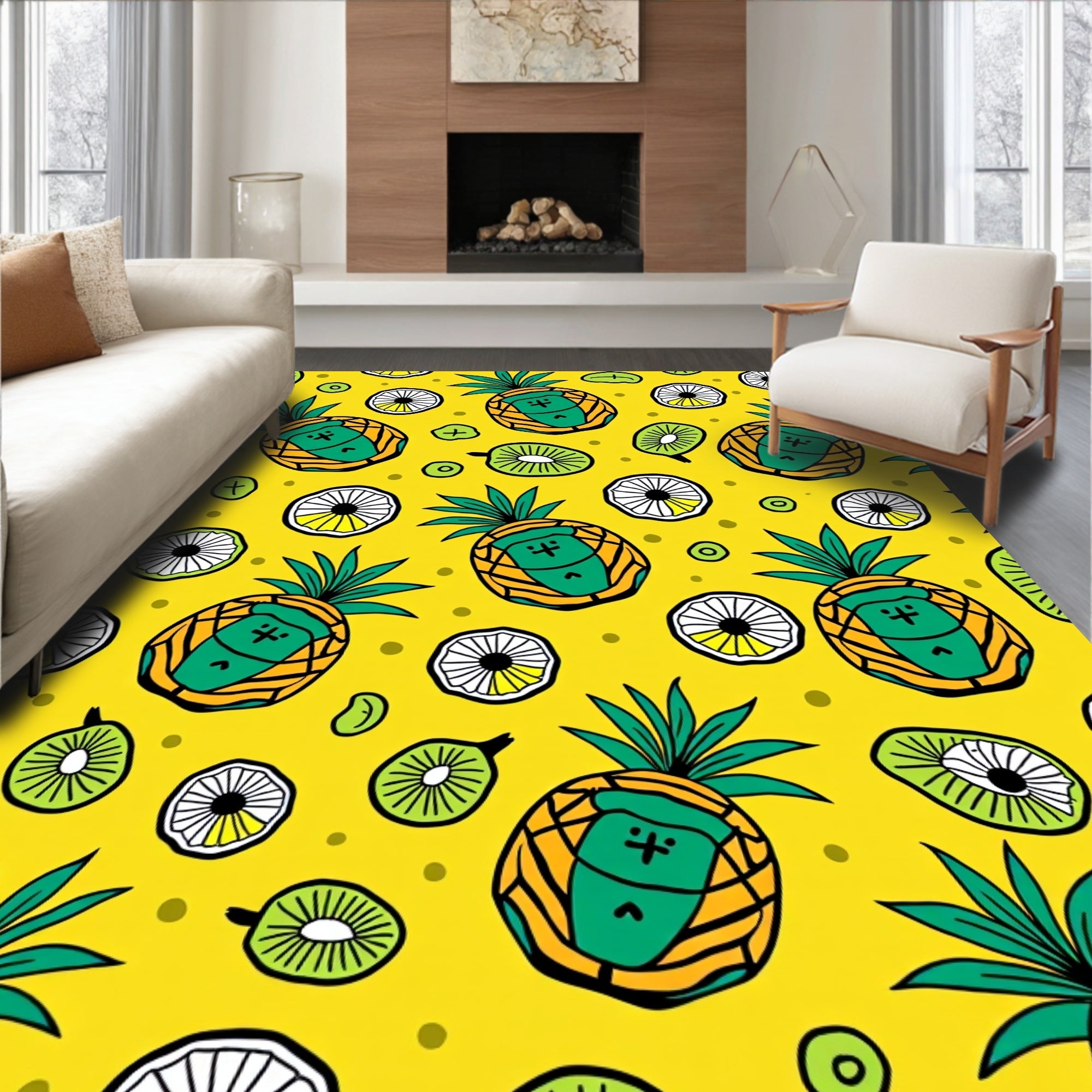 Sunshine Yellow Pineapple Fruit Medley Rug
