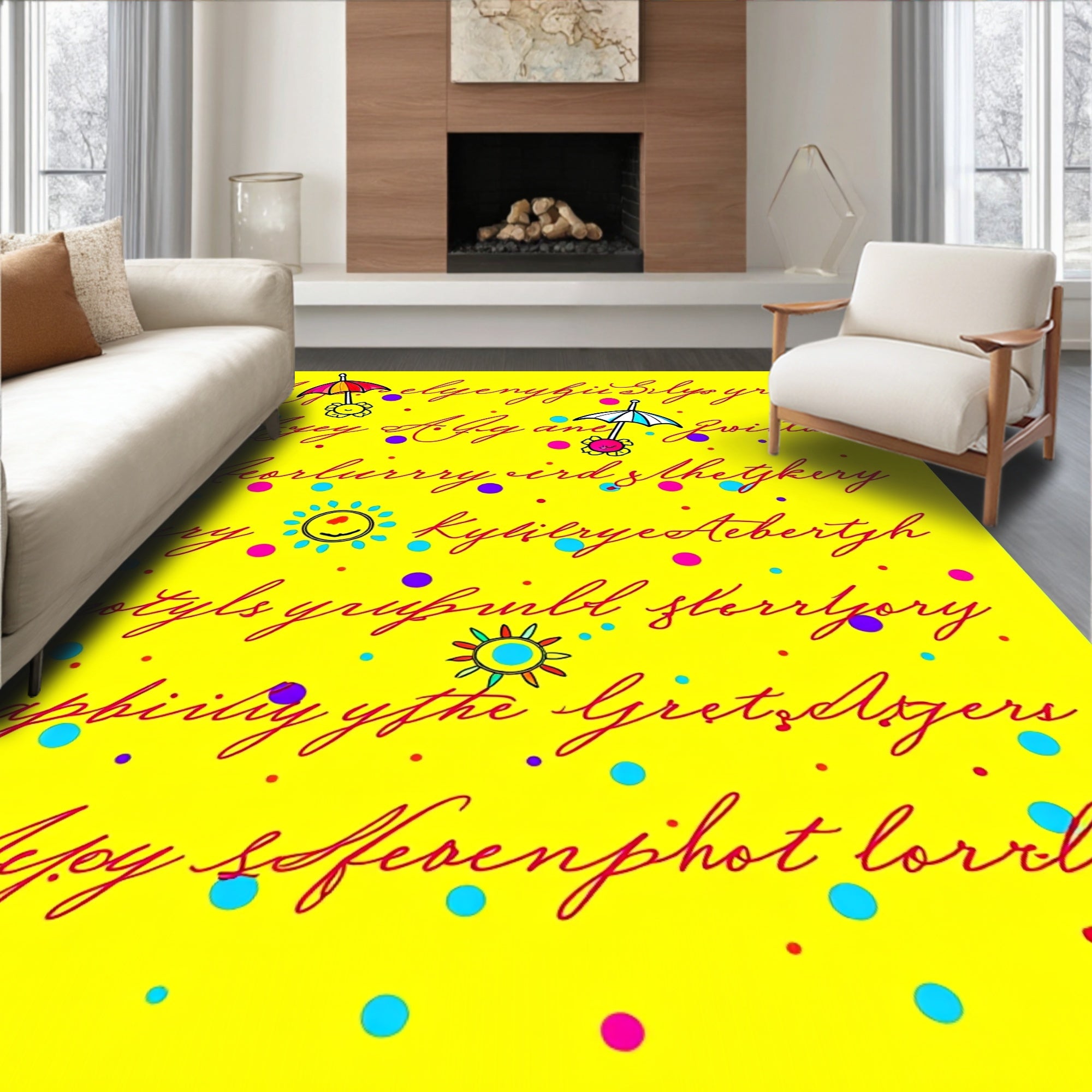 Cute Yellow Polka Dot Sun Umbrellas Rug