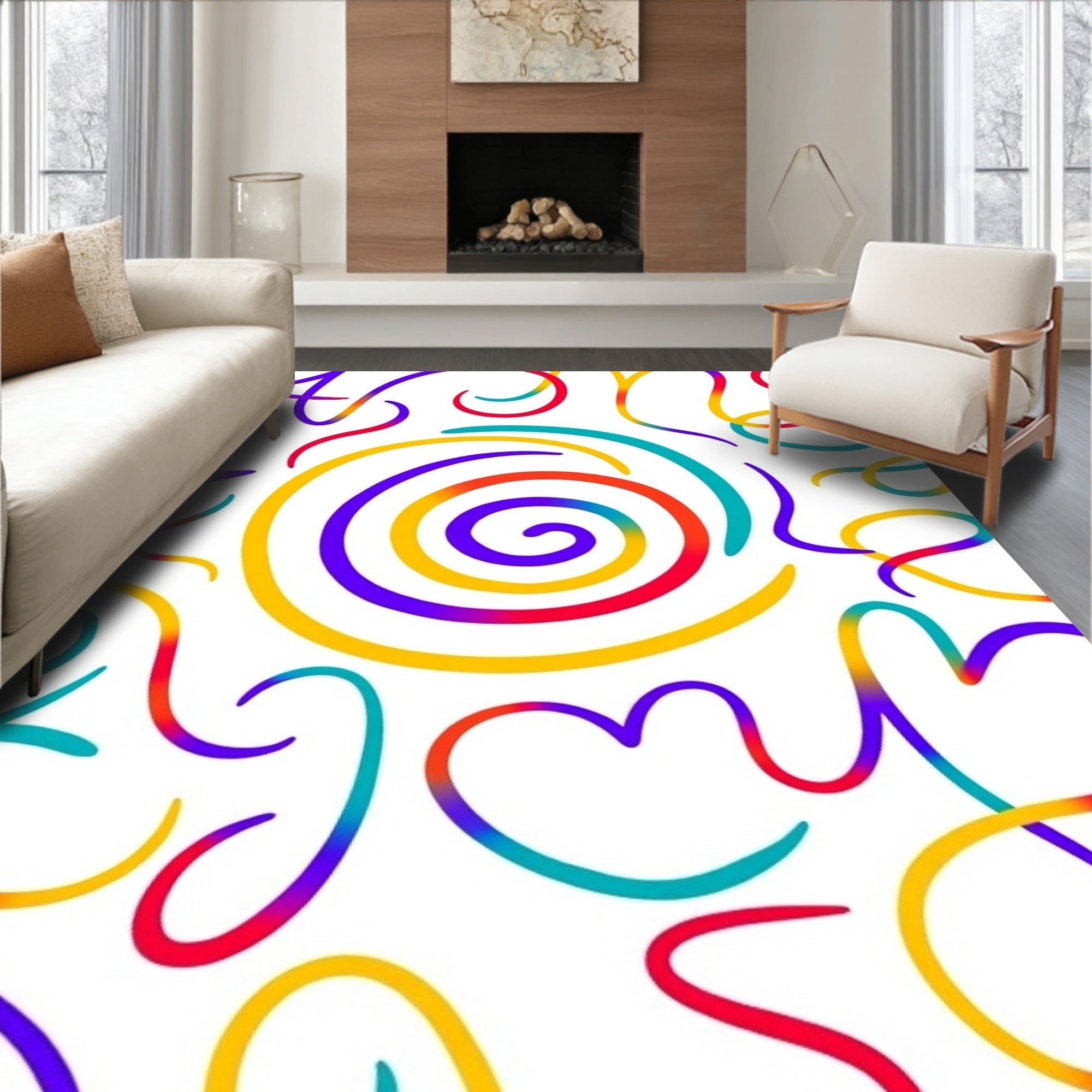 Abstract Rainbow Swirl Garland Rug