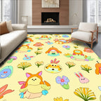 Whimsical Kawaii Characters Colorful Blooms Rug