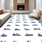 Navy Blue Sailing Ship Collage Rug