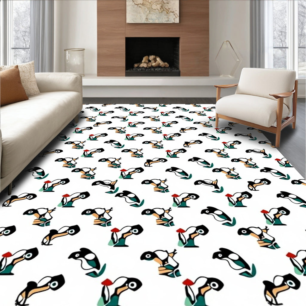 Abstract Whimsical Penguin Family Rendition Rug