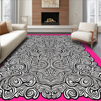 Pink Black Abstract Swirl Mandala Rug