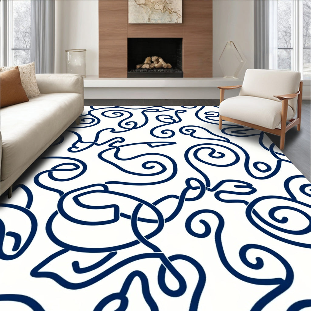 Navy Swirl Organic Calligraphy Rug
