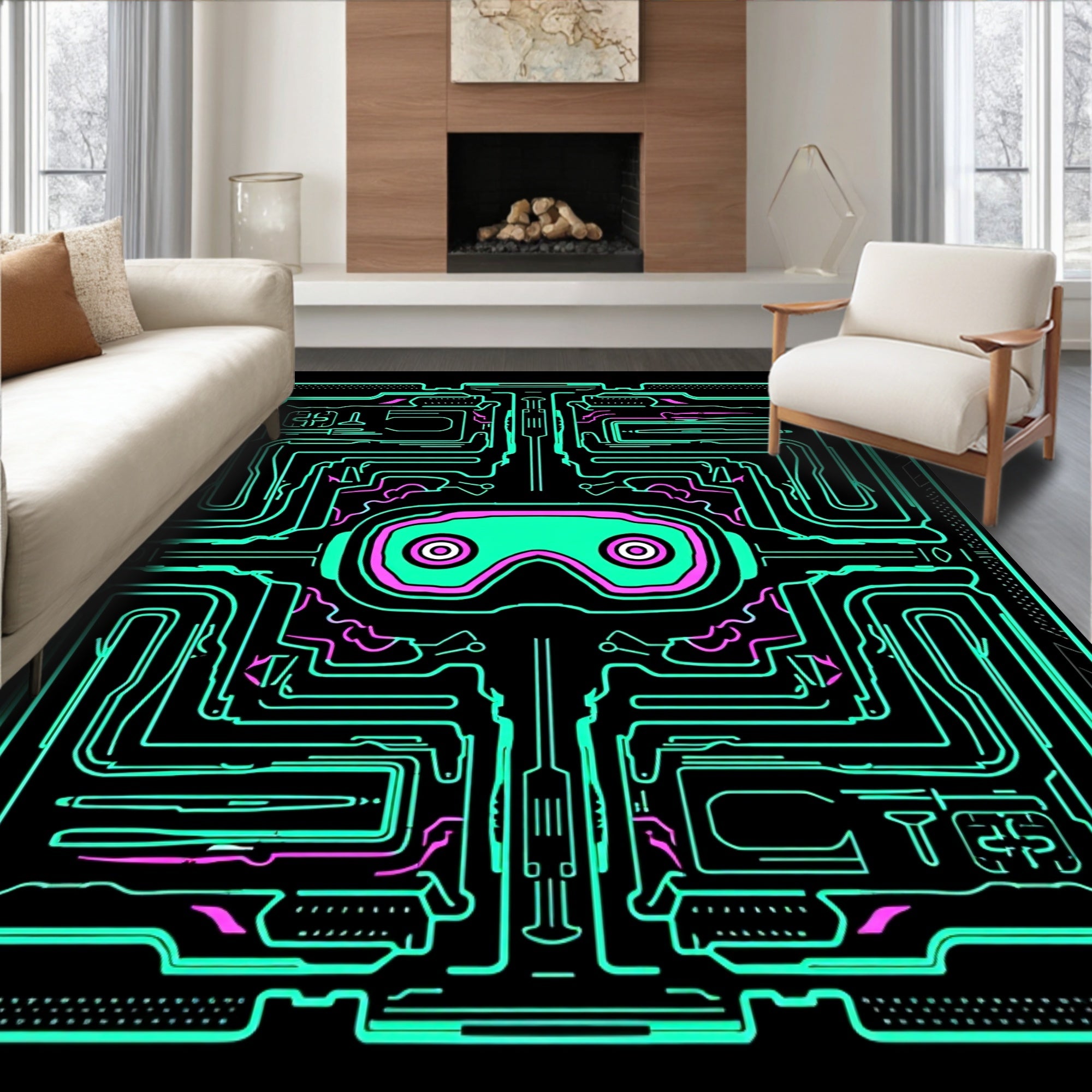 Neon Circuit Board VR Goggles Rug