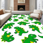 Playful Green Dinosaur Jungle Scene Rug