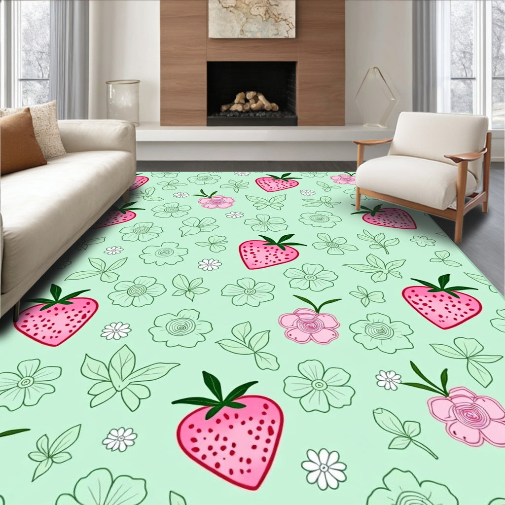 Sweet Strawberry and Pink Blossom Rug