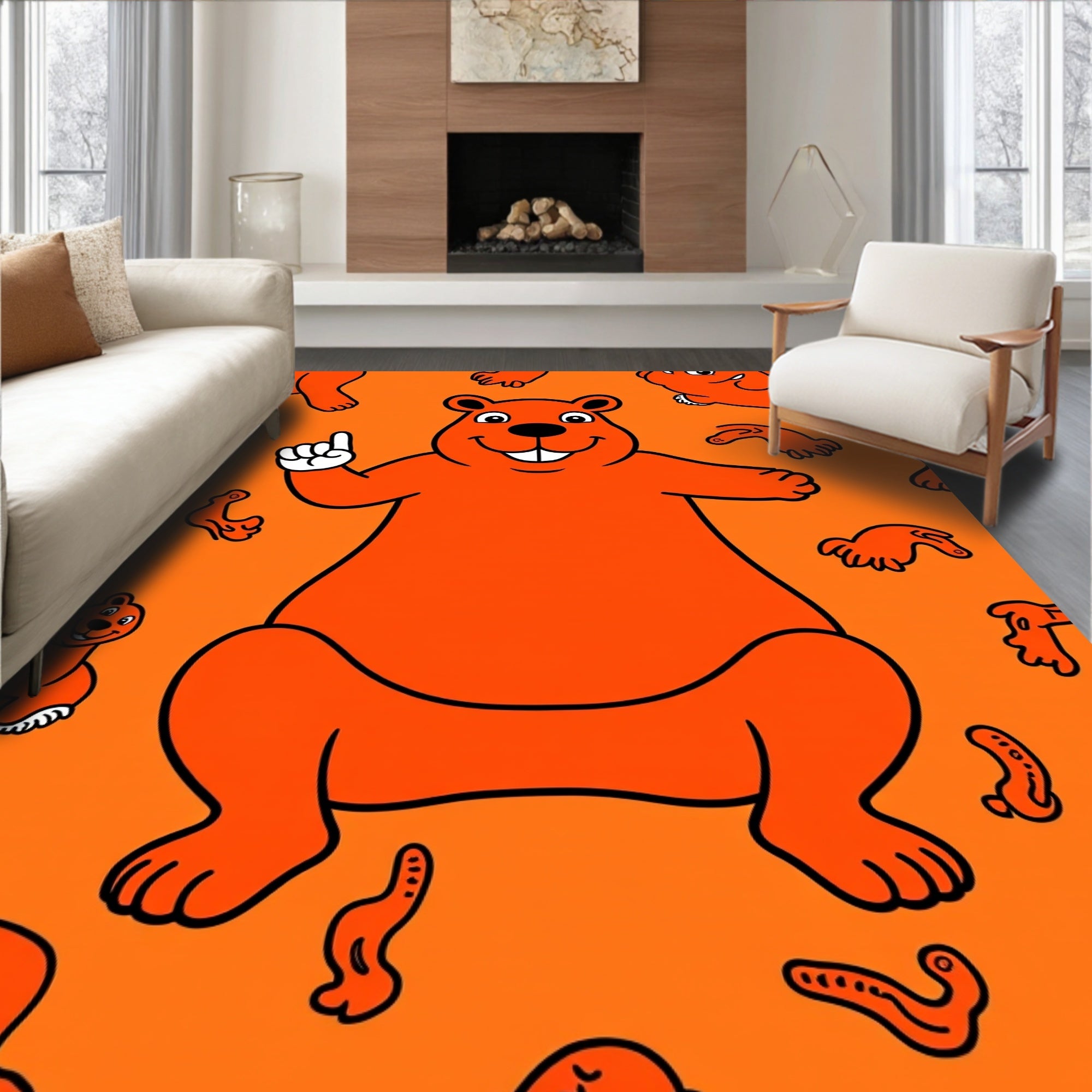 Whimsical Orange Bear Amusements Rug