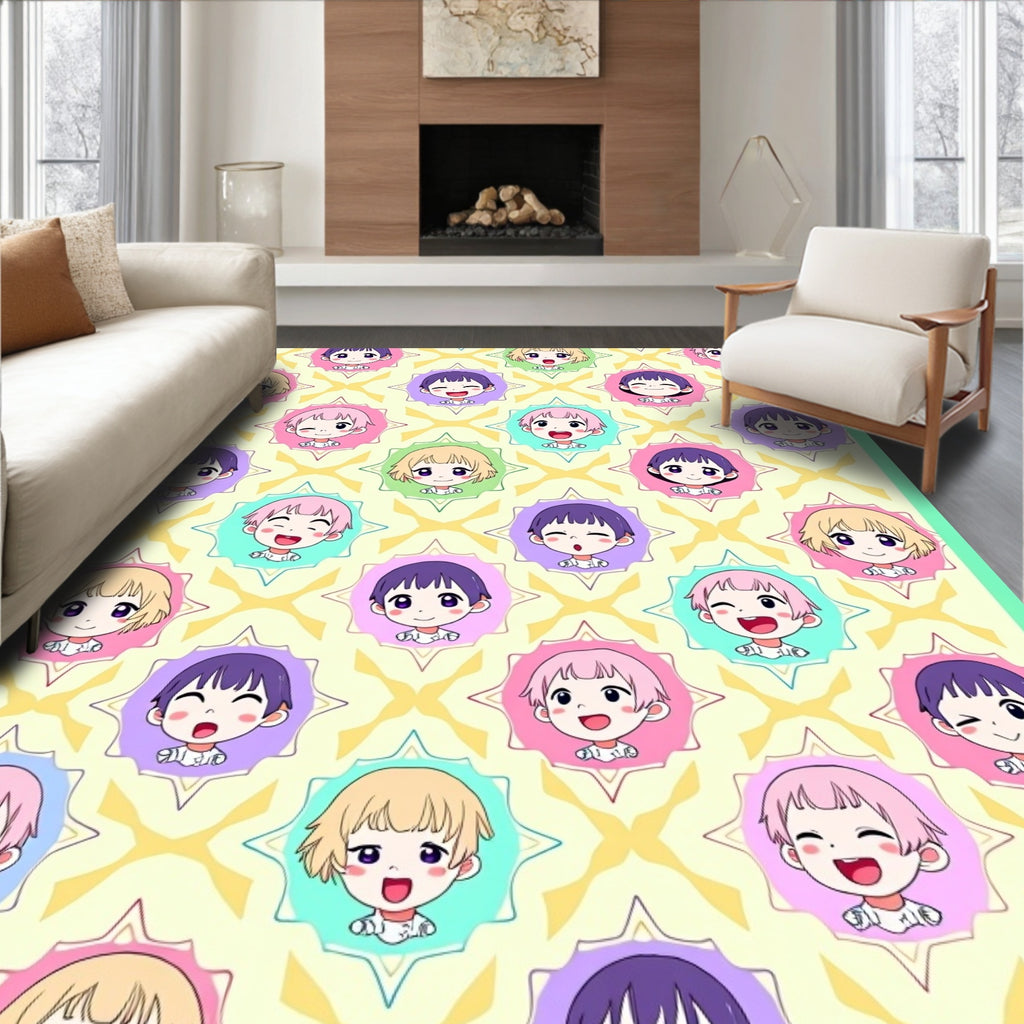 Cute Anime Child Starburst Pastel Collage Rug