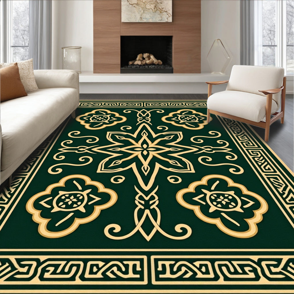 Emerald Gold Celtic Knot Floral Rug