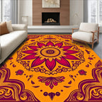 Vibrant Crimson Floral Sunburst Rug