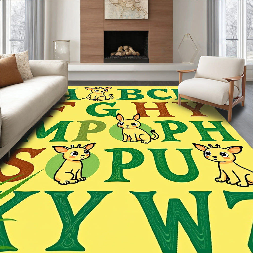 Playful Yellow Animal Alphabet Rug