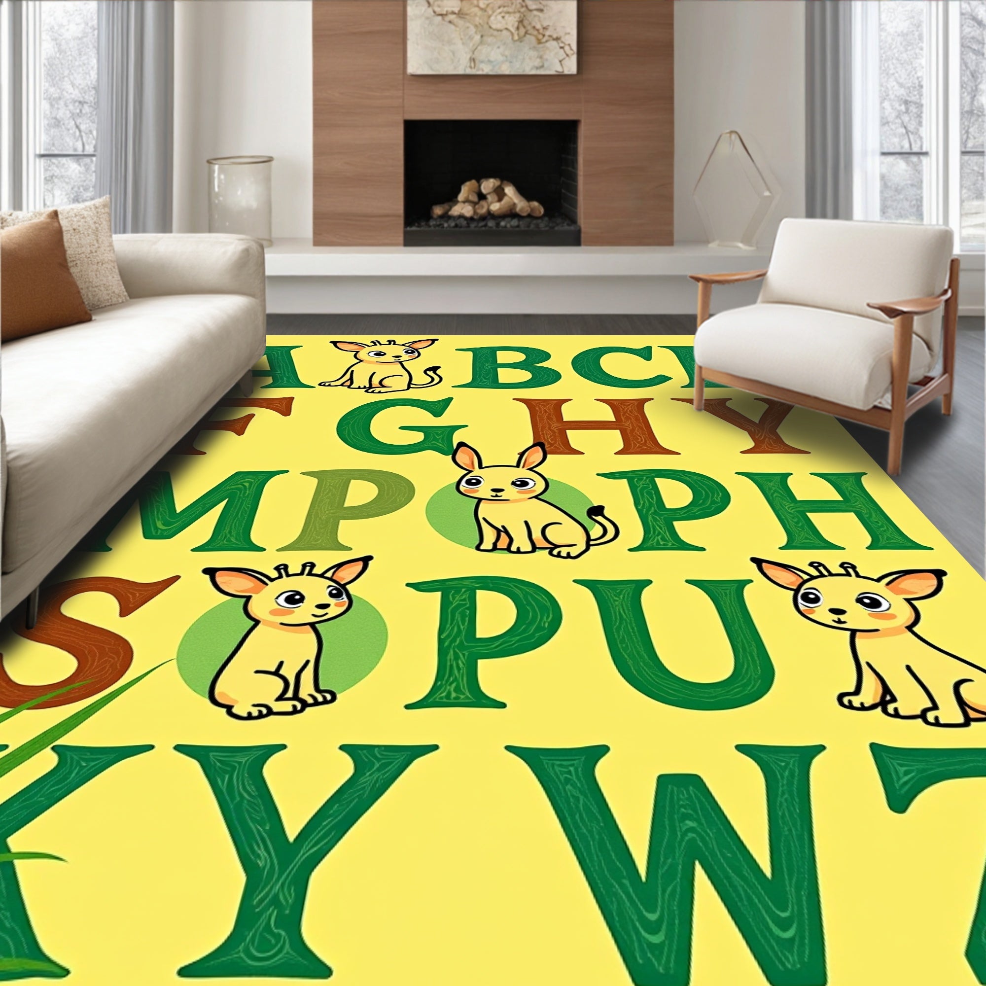 Playful Yellow Animal Alphabet Rug