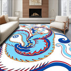 Sky Blue Red Golden Dragon Swirl Rug
