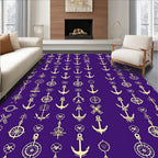 Golden Nautical Anchor Ships Wheel Rug