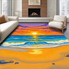Vibrant Sunset Over Blue Ocean Waves Rug