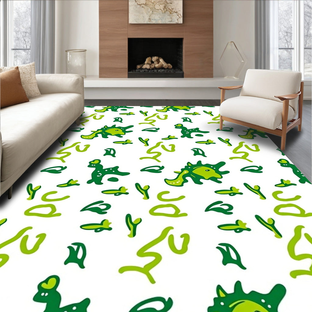 Playful Green Baby Dinosaur Scatter Rug