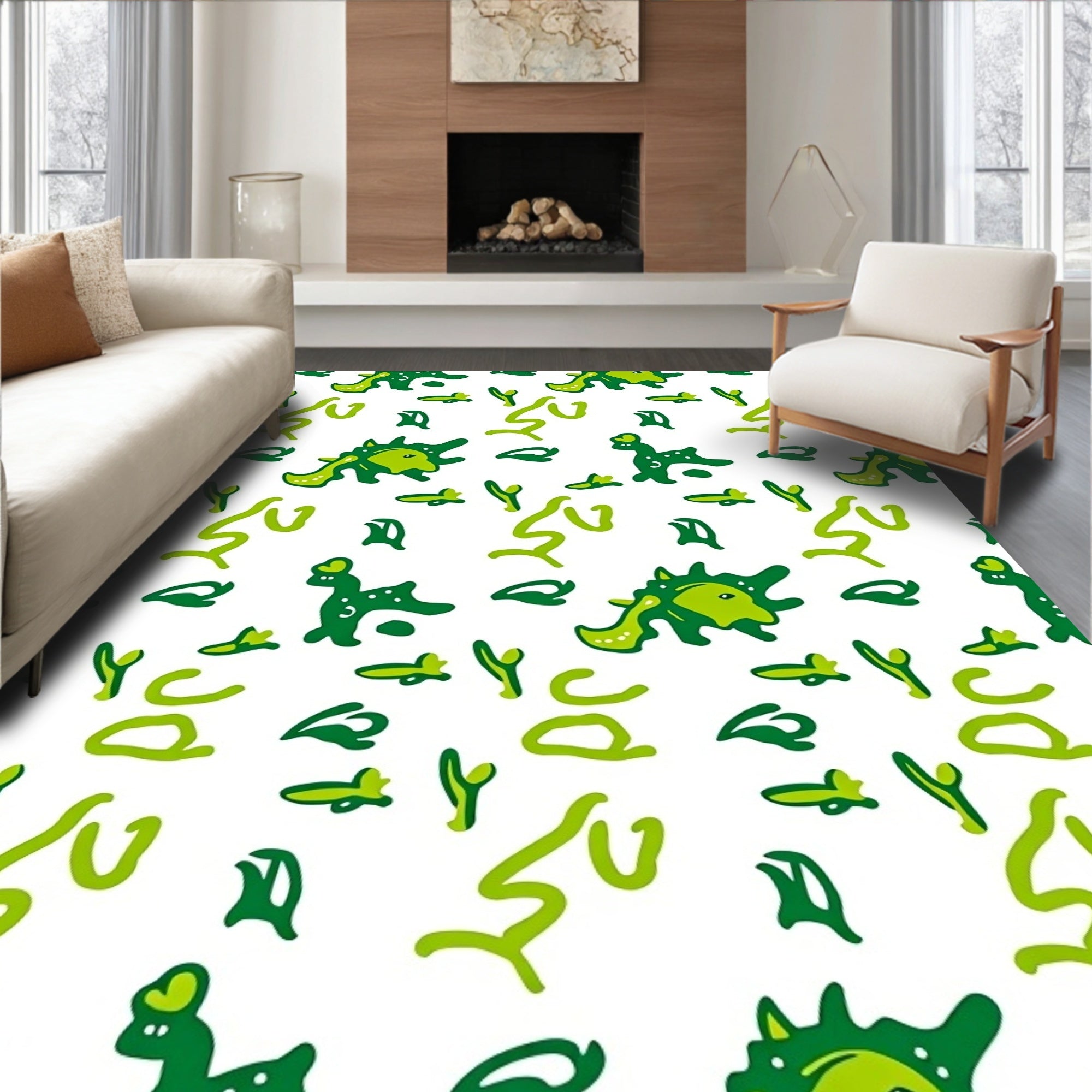 Playful Green Baby Dinosaur Scatter Rug