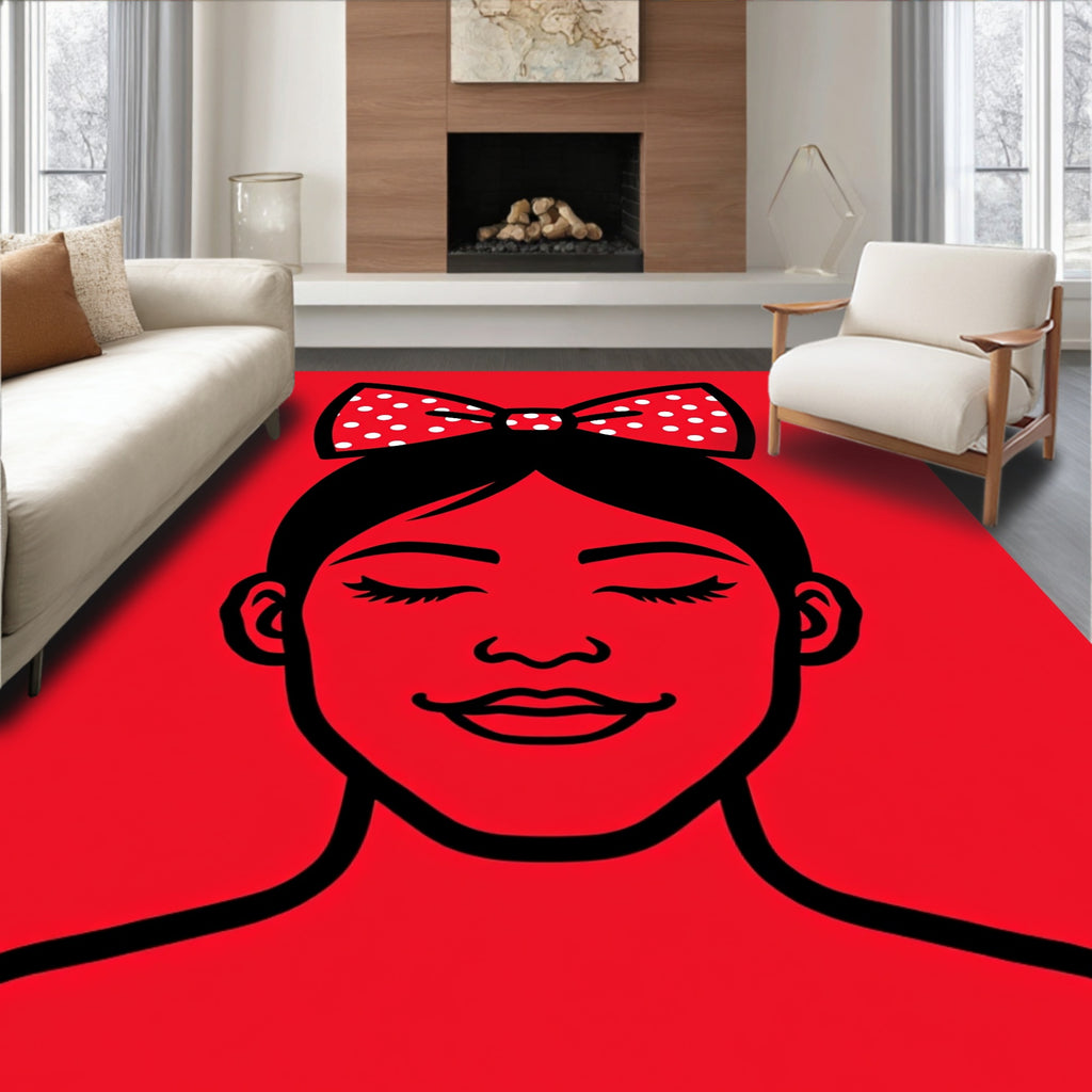 Whimsical Red Polka Dot Bow Girl Rug