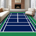 Deep Blue Tennis Court Geometric Lines Rug