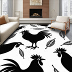 Black Rooster and Fern Silhouette Rug