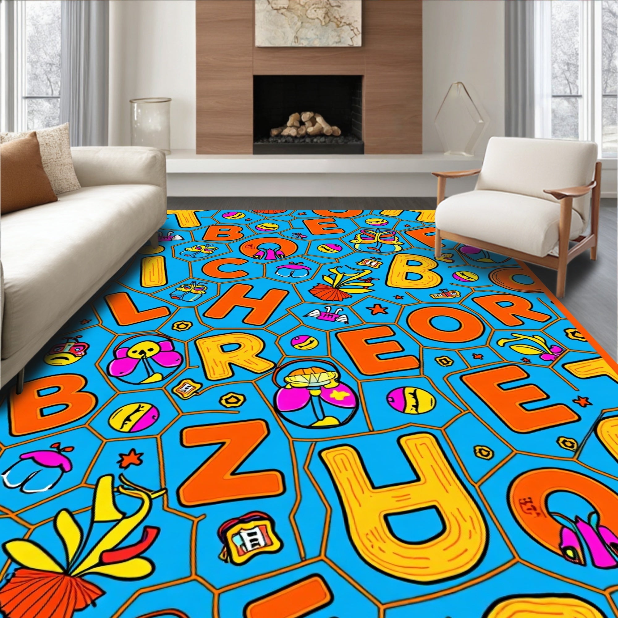 Whimsical Alphabet Character Collage Rug