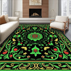 Vibrant Red Green Floral Medallion Rug