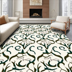 Cream Dark Green Organic Scroll Medallion Rug