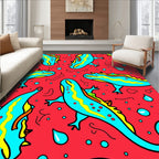Bright Blue Gecko Red Waves Rug