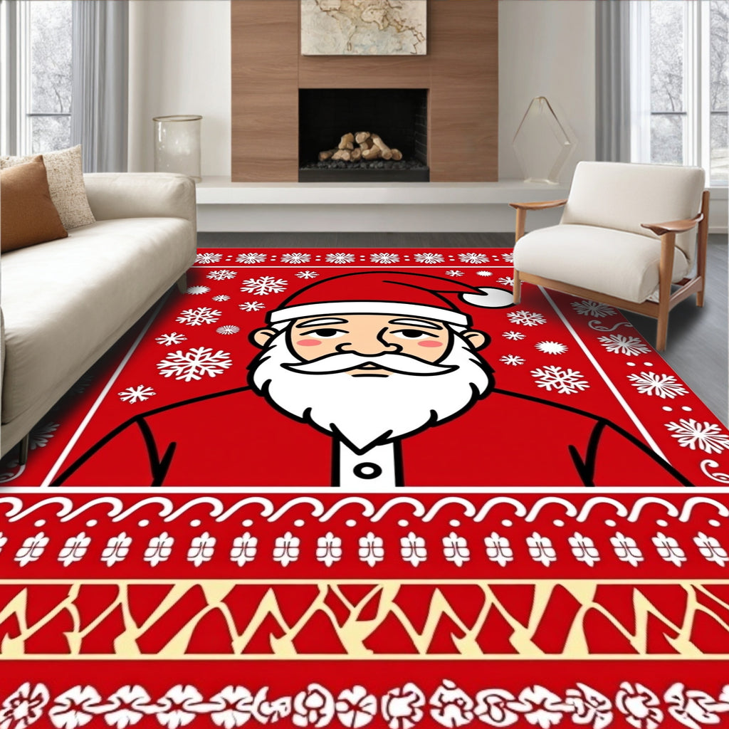 Festive Red Santa Claus Snowflakes Rug