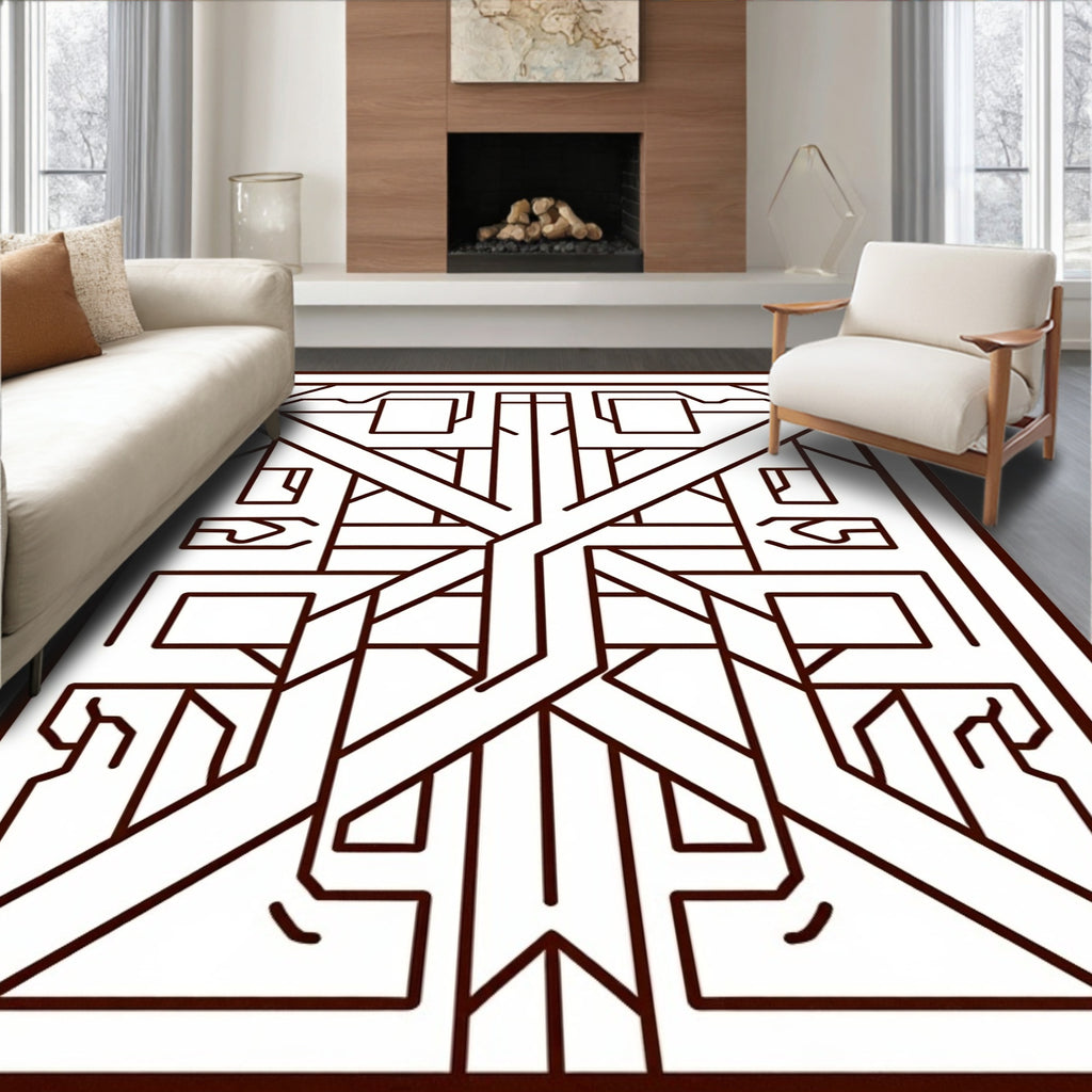 Geometric Abstract Lines Brown Rug