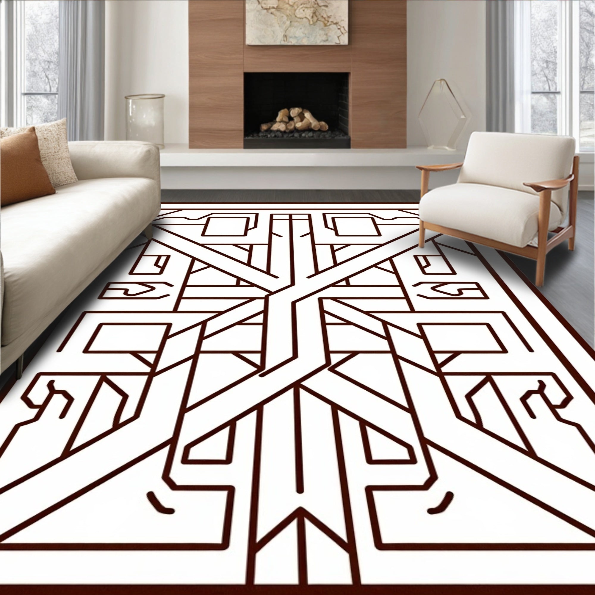 Geometric Abstract Lines Brown Rug