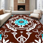 Brown White Cyan Floral Medallion Rug
