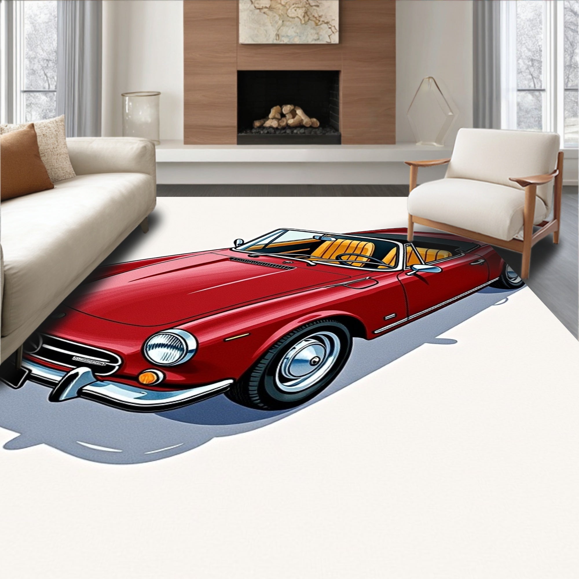 Classic Red Sports Car Illustration Rug