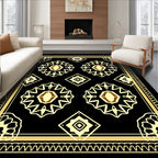 Geometric Sunburst medallion Black gold Rug