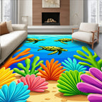 Three Green Turtles Coral Reef Wonder Rug