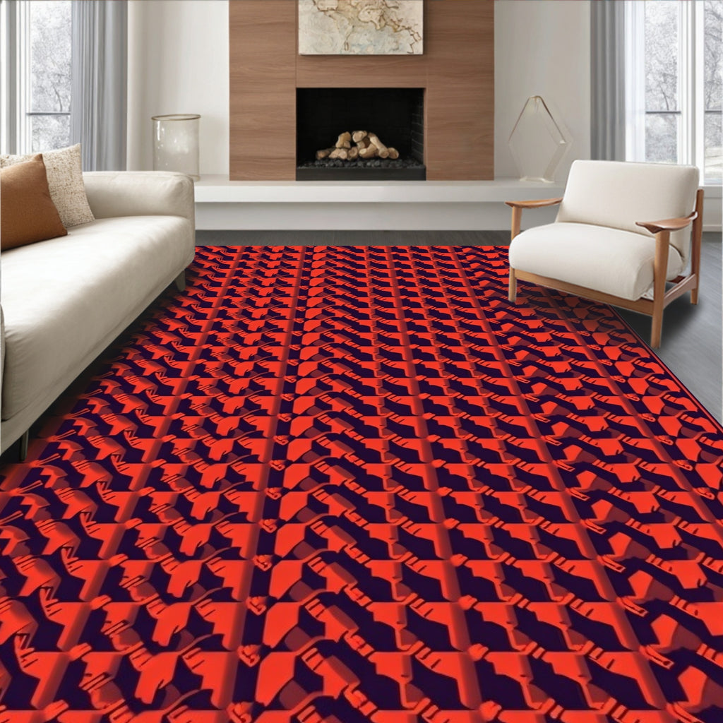 Vibrant Red Geometric Grid Rug