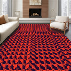 Vibrant Red Geometric Grid Rug