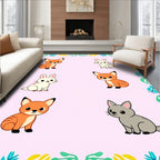 Cute Fox and Rabbit Meadow Companions Rug