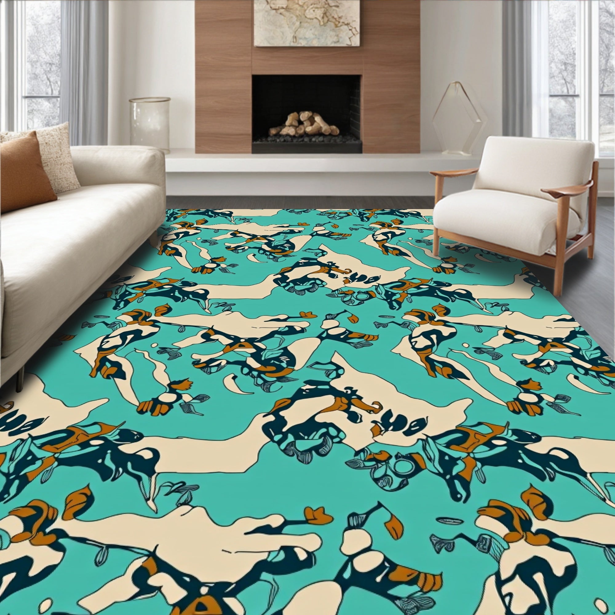 Teal Abstract Organic Forms Rug