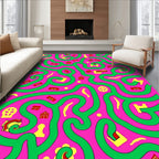 Pink Green Maze Folk Art Rug