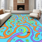 Playful Orange Blue Abstract Creatures Rug
